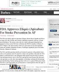 FDA Approves Eliquis Apixaban For Stroke Prevention In: Forbes.com